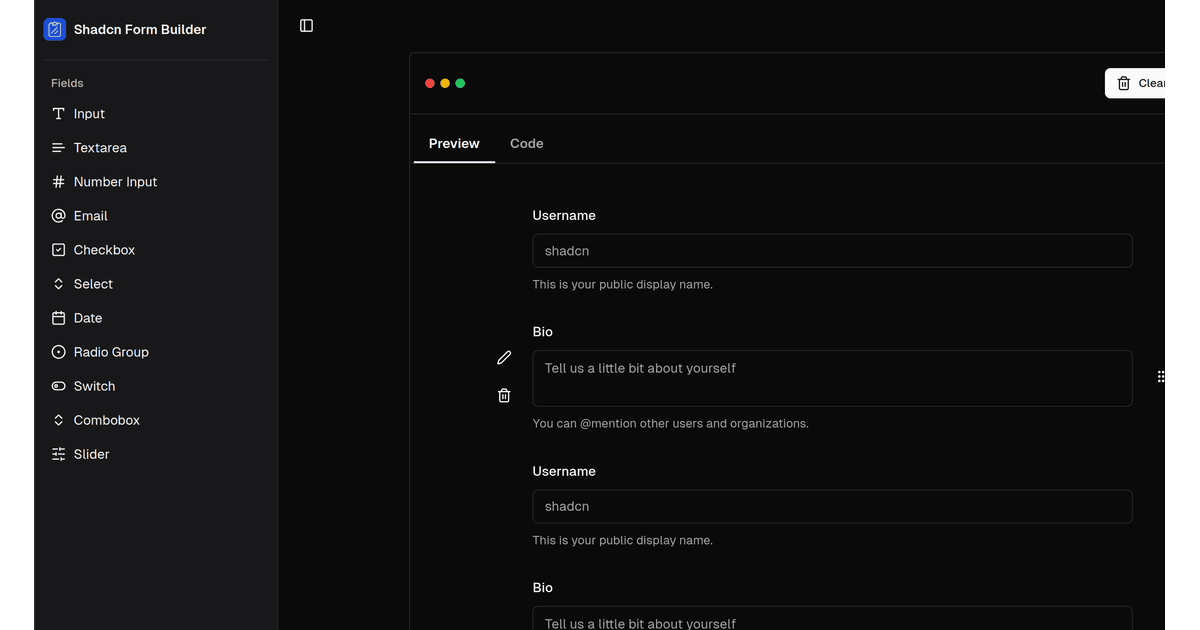 Shadcn Form Builder